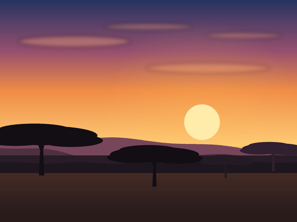 Sunset over the savanna at Queen Elizabeth National Park, Uganda